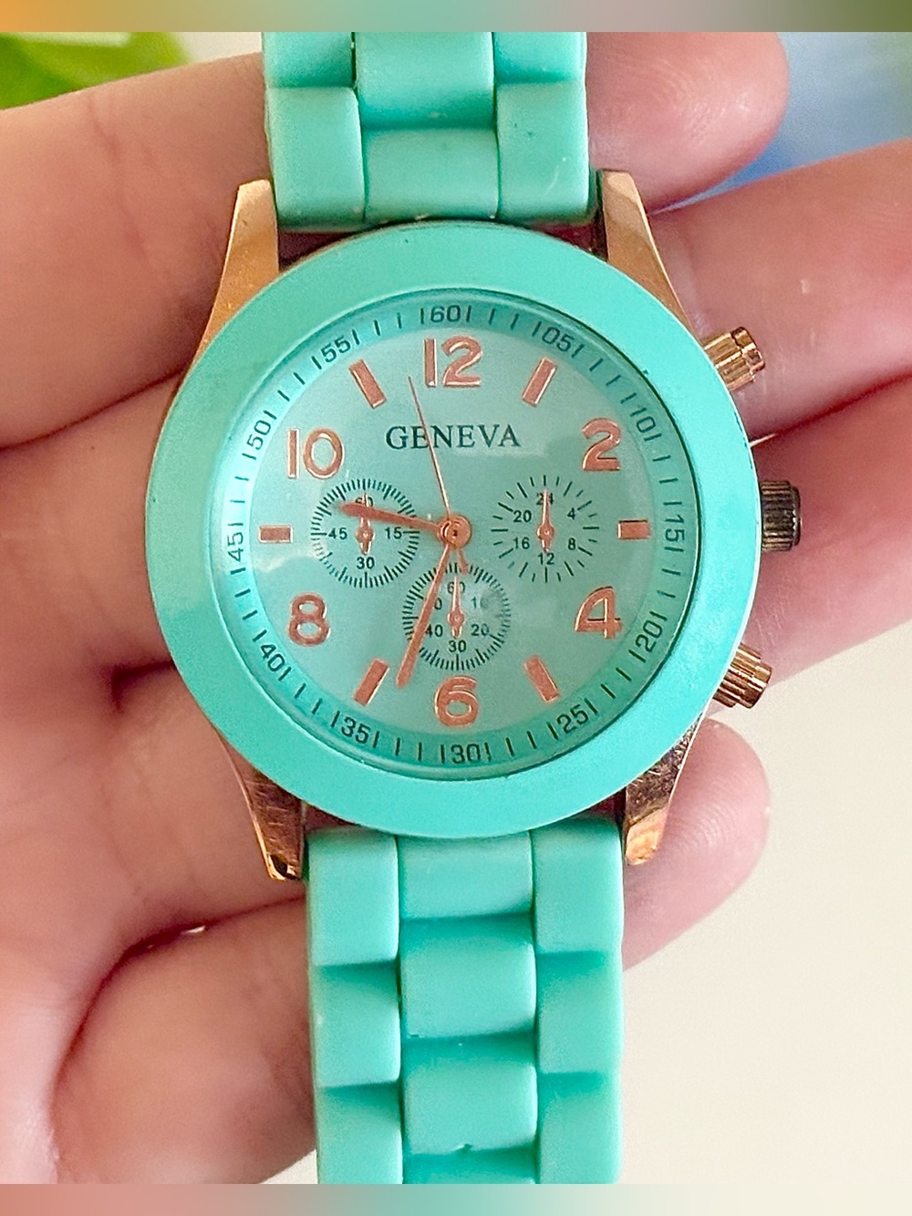 Geneva Turquoise/Mint Green Silicone Watch w/ Rose Gold Accents-Sporty & Stylish